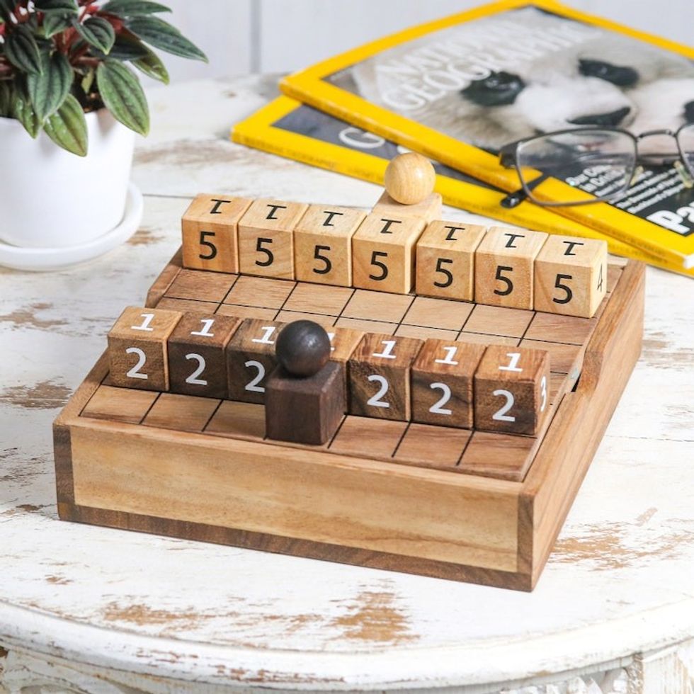Hand Carved Raintree Wood Game from Thailand 'City Battle'