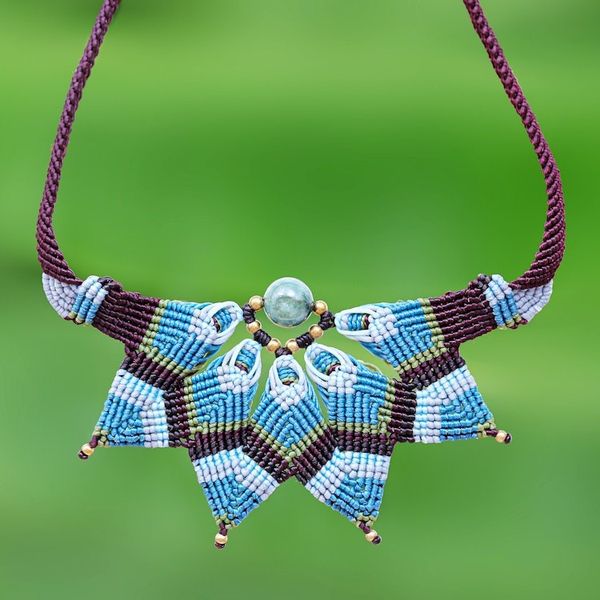 Alternate image for Agate Macrame Statement Necklace from Thailand Bohemian Star