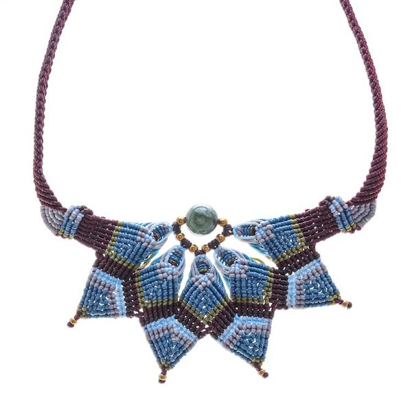 Alternate image for Agate Macrame Statement Necklace from Thailand Bohemian Star