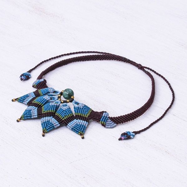 Alternate image for Agate Macrame Statement Necklace from Thailand Bohemian Star