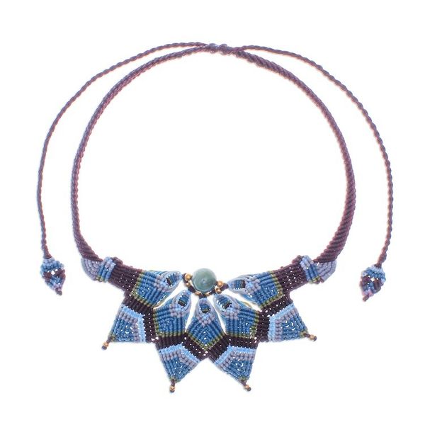 Alternate image for Agate Macrame Statement Necklace from Thailand Bohemian Star