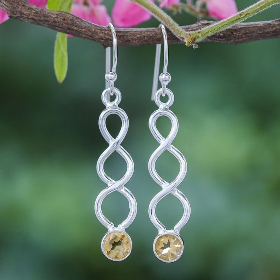 Handmade Citrine and Sterling Silver Dangle Earrings 'Champagne Surprise in Yellow'