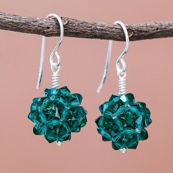 Alternate image for Green Glass Beaded Earrings from Thailand Emerald Sparkle