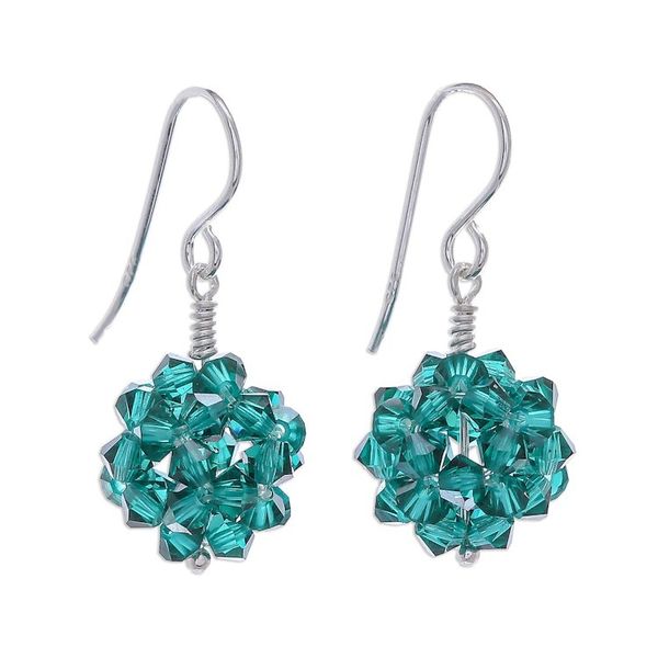 Alternate image for Green Glass Beaded Earrings from Thailand Emerald Sparkle