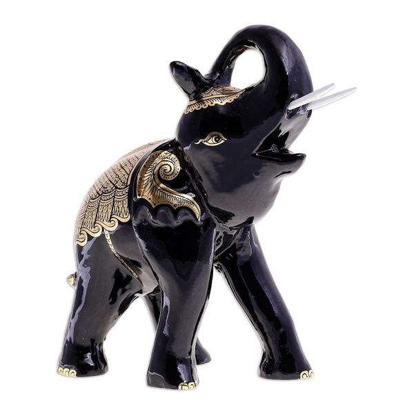 Alternate image for Gold-Accented Raintree Wood Sculpture from Thailand Elephant King