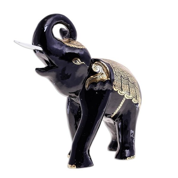 Alternate image for Gold-Accented Raintree Wood Sculpture from Thailand Elephant King