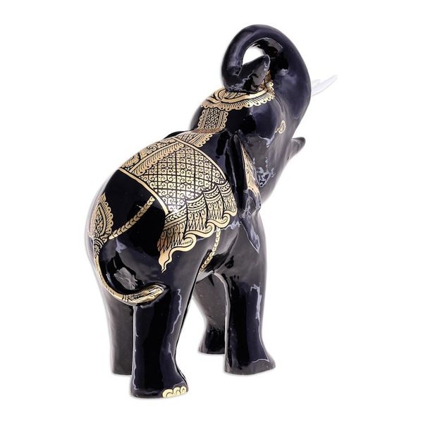 Alternate image for Gold-Accented Raintree Wood Sculpture from Thailand Elephant King