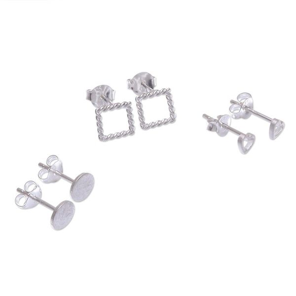 Alternate image for Hand Crafted Sterling Silver Stud Earrings Set of 3 Together At Last