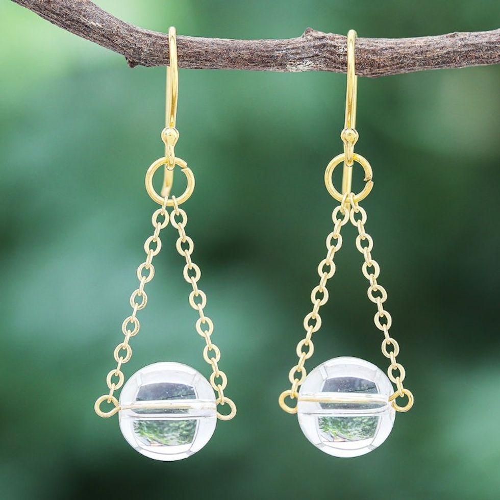 Gold-Plated Sterling Silver and Quartz Dangle Earrings 'Clear Night Sky'