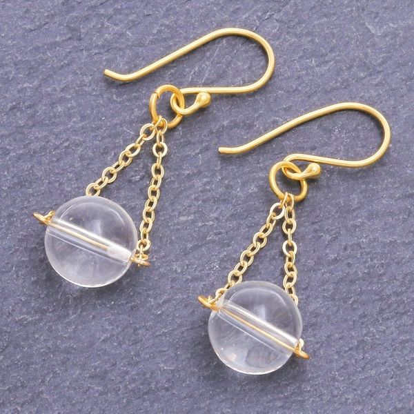 Alternate image for Gold-Plated Sterling Silver and Quartz Dangle Earrings Clear Night Sky