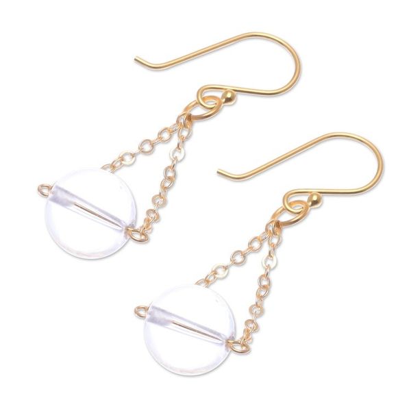 Alternate image for Gold-Plated Sterling Silver and Quartz Dangle Earrings Clear Night Sky