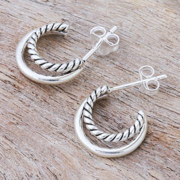 Alternate image for Hand Crafted Sterling Silver Drop Earrings Braided Crescent
