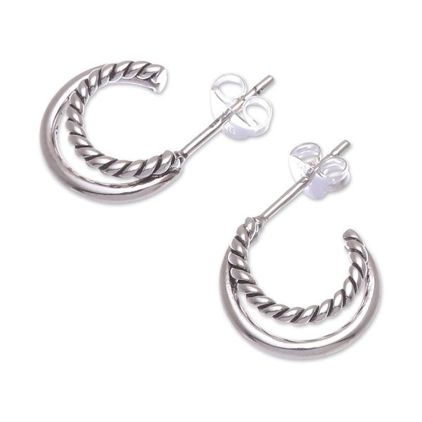 Alternate image for Hand Crafted Sterling Silver Drop Earrings Braided Crescent