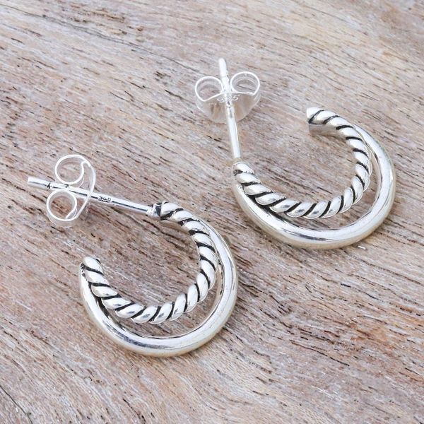 Alternate image for Hand Crafted Sterling Silver Drop Earrings Braided Crescent