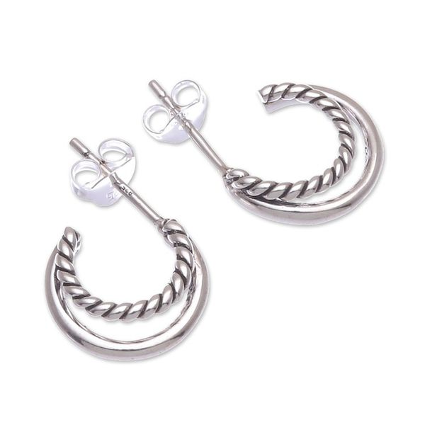 Alternate image for Hand Crafted Sterling Silver Drop Earrings Braided Crescent