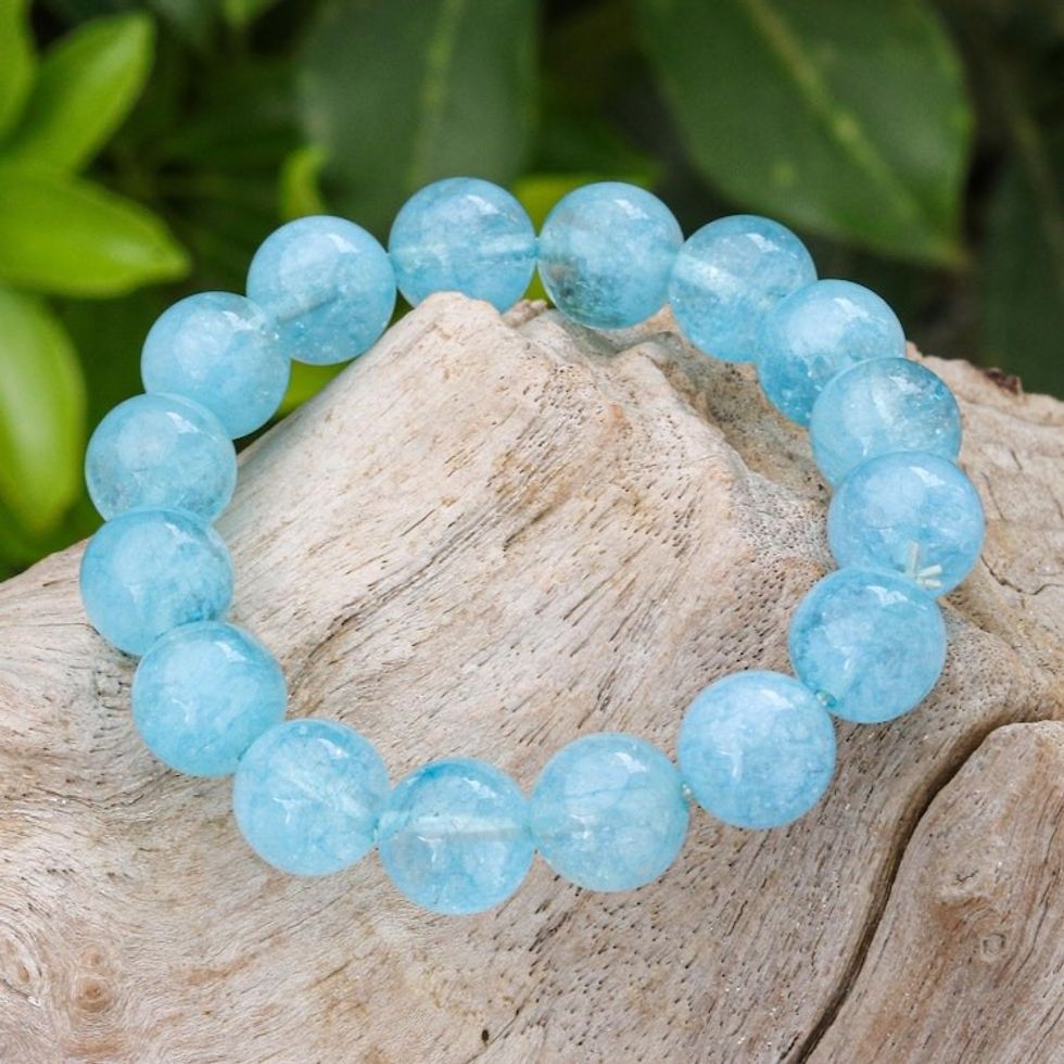 Hand Made Blue Quartz Beaded Stretch Bracelet 'Sugar Pill in Sky'