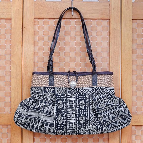 Alternate image for Black and White Cotton Blend Shoulder Bag Breathe Easy in Black