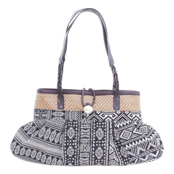 Alternate image for Black and White Cotton Blend Shoulder Bag Breathe Easy in Black