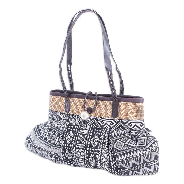 Alternate image for Black and White Cotton Blend Shoulder Bag Breathe Easy in Black