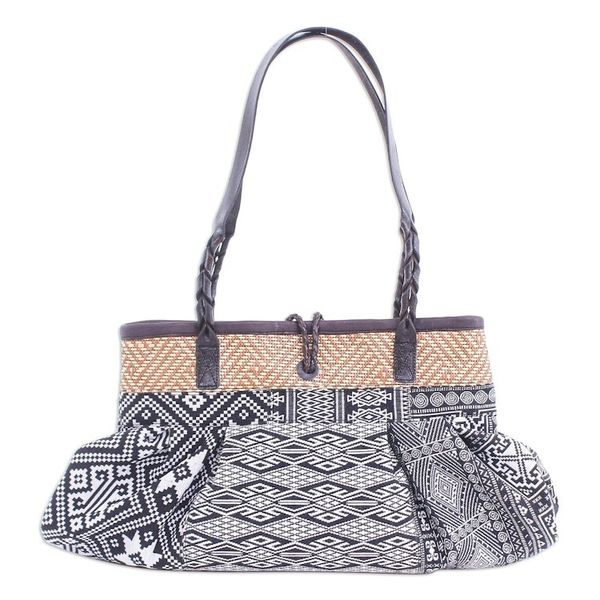 Alternate image for Black and White Cotton Blend Shoulder Bag Breathe Easy in Black