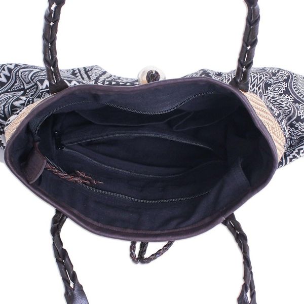 Alternate image for Black and White Cotton Blend Shoulder Bag Breathe Easy in Black