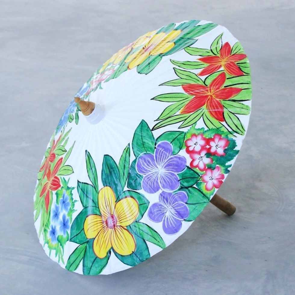 Hand Crafted Cotton and Bamboo Parasol 'Pure Flora'