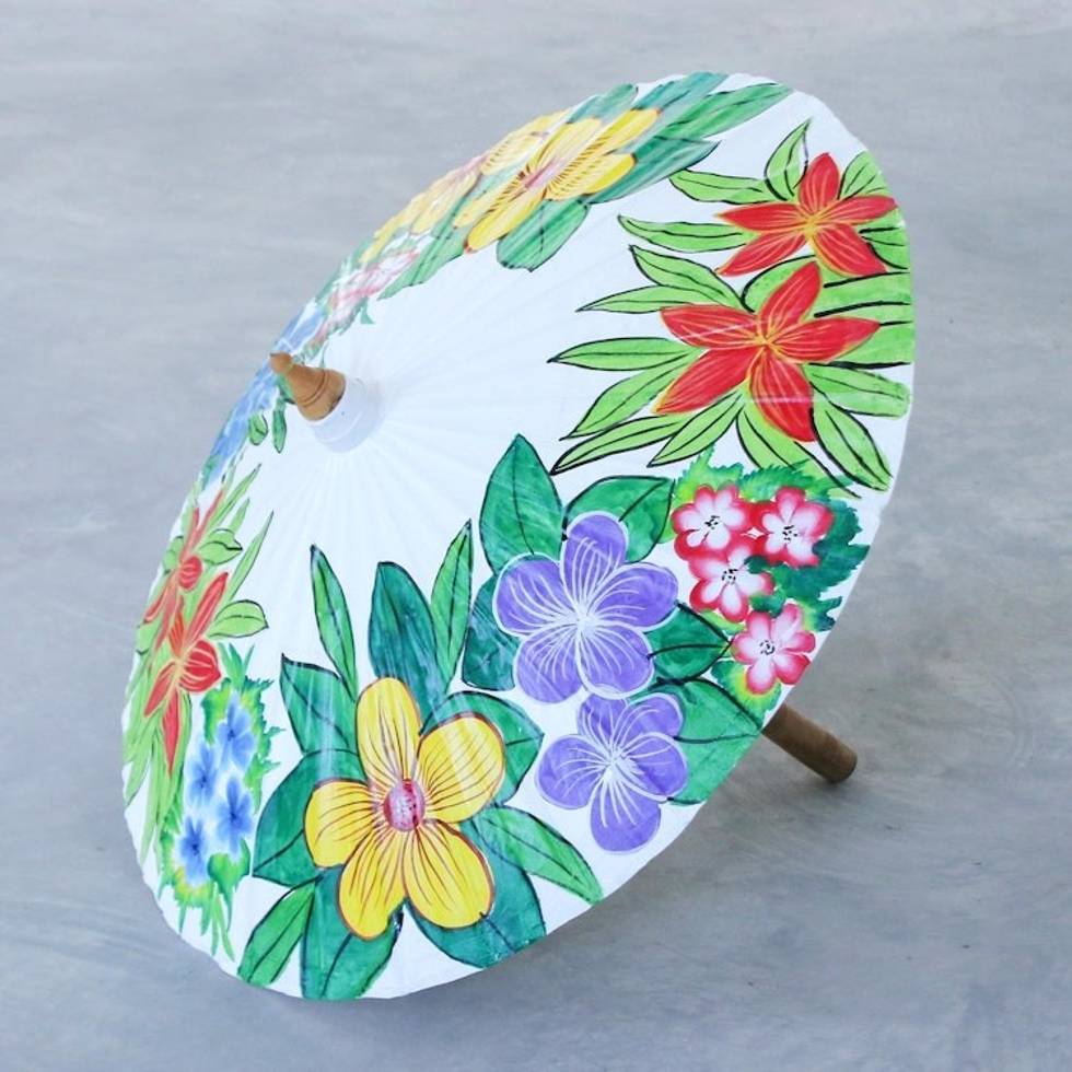 Hand Crafted Cotton and Bamboo Parasol 'Pure Flora'
