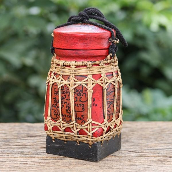 Alternate image for Decorative Bamboo and Raintree Wood Jar Lanna Letter in Small