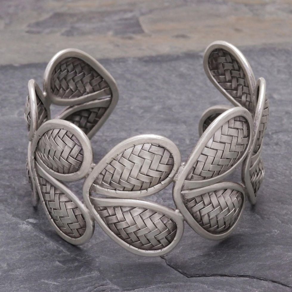 Woven Heart Shape 950 Silver Cuff Bracelet 'Woven Hearts'