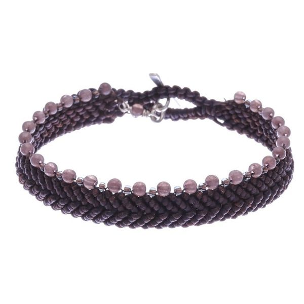 Alternate image for Brown Macrame Wristband Bracelet with Quartz Marquee in Dark Brown