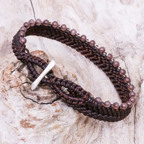 Alternate image for Brown Macrame Wristband Bracelet with Quartz Marquee in Dark Brown