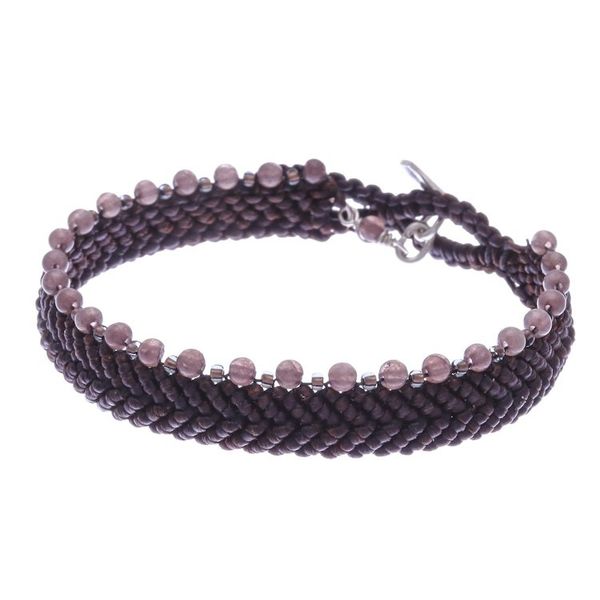 Alternate image for Brown Macrame Wristband Bracelet with Quartz Marquee in Dark Brown