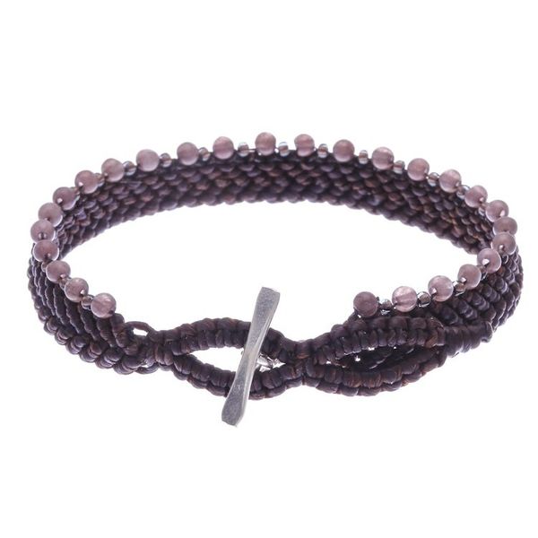 Alternate image for Brown Macrame Wristband Bracelet with Quartz Marquee in Dark Brown