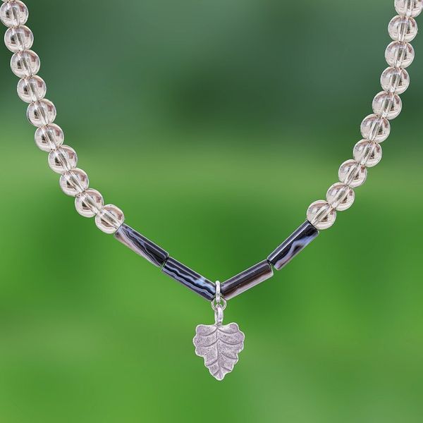 Alternate image for Agate and Smoky Quartz Leaf Pendant Necklace Clear Night