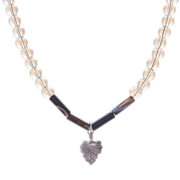Alternate image for Agate and Smoky Quartz Leaf Pendant Necklace Clear Night