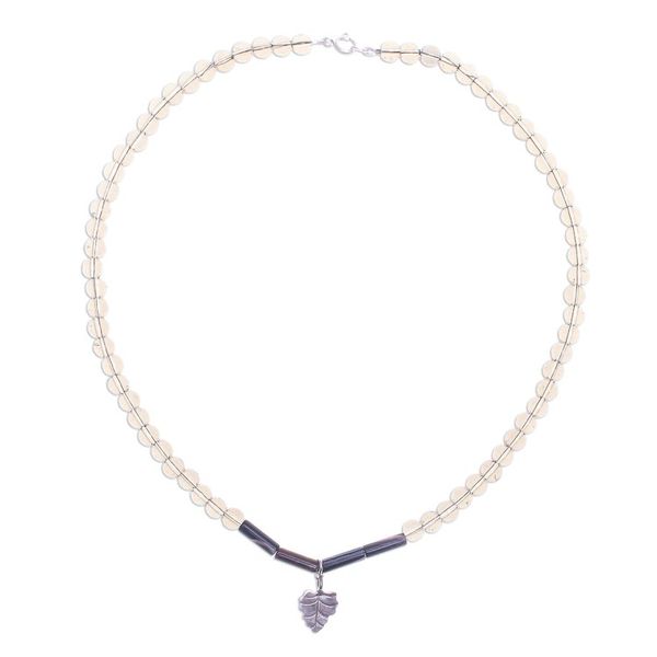 Alternate image for Agate and Smoky Quartz Leaf Pendant Necklace Clear Night
