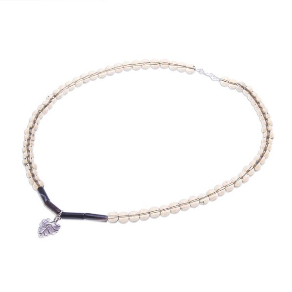 Alternate image for Agate and Smoky Quartz Leaf Pendant Necklace Clear Night
