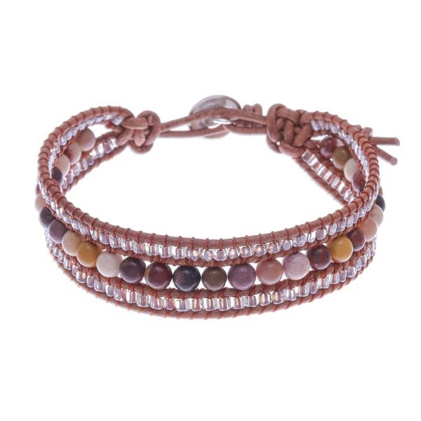 Alternate image for Handmade Leather Bracelet with Jasper and Glass Beads Sidetracked
