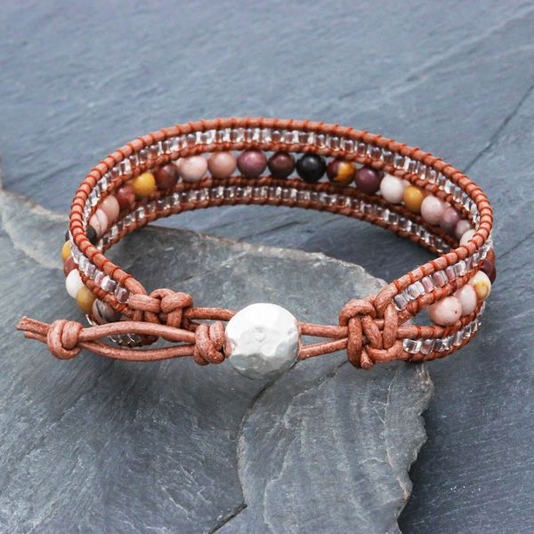 Alternate image for Handmade Leather Bracelet with Jasper and Glass Beads Sidetracked