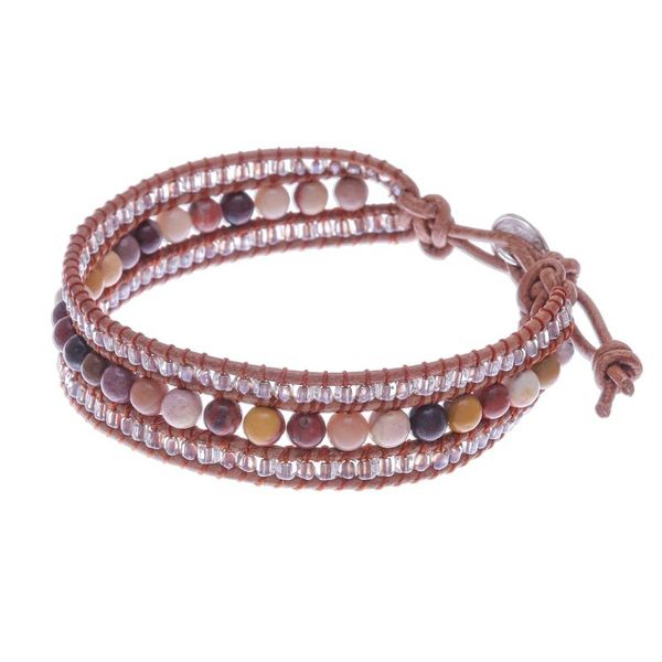 Alternate image for Handmade Leather Bracelet with Jasper and Glass Beads Sidetracked