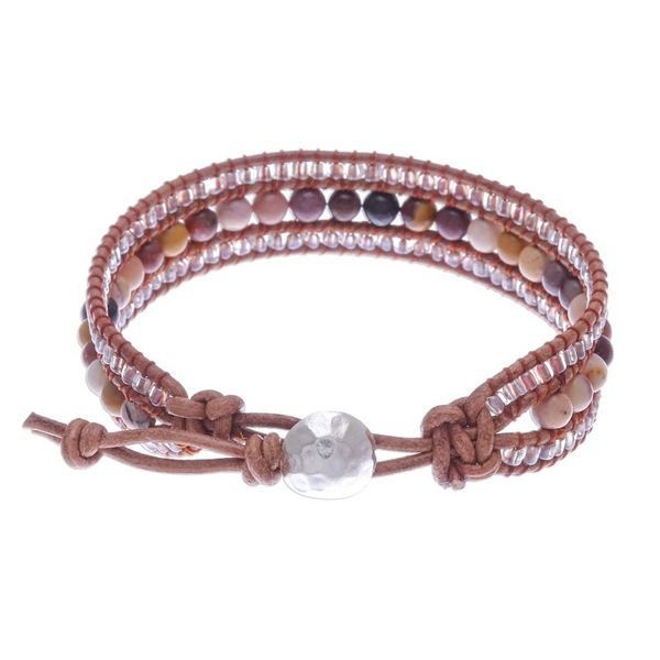 Alternate image for Handmade Leather Bracelet with Jasper and Glass Beads Sidetracked