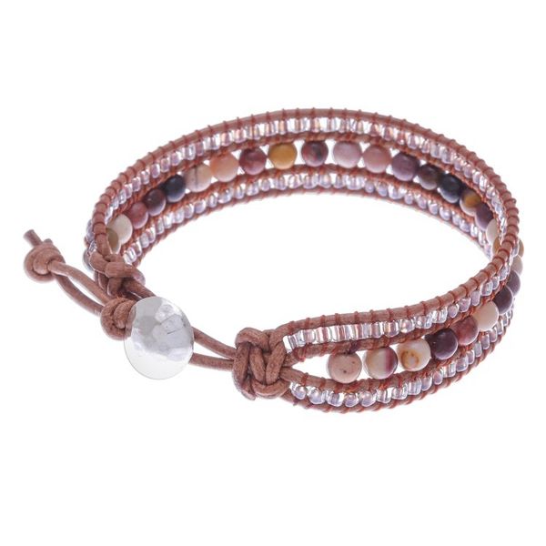 Alternate image for Handmade Leather Bracelet with Jasper and Glass Beads Sidetracked