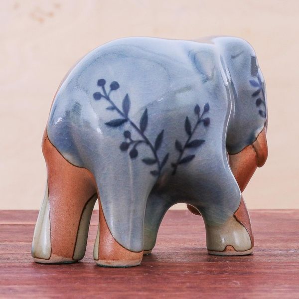 Alternate image for Hand Painted Celadon Ceramic Elephant Sculpture Walkabout