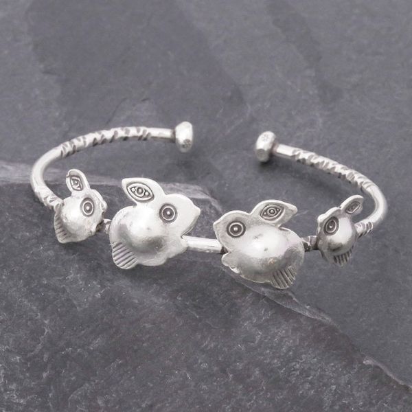 Alternate image for Rabbit Themed 950 Silver Cuff Bracelet Rabbit Family