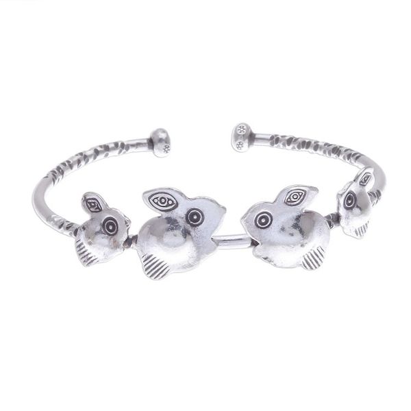 Alternate image for Rabbit Themed 950 Silver Cuff Bracelet Rabbit Family