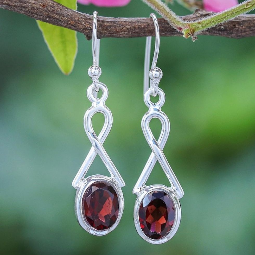 Garnet and Sterling Silver Dangle Earrings 'Fall on Me'