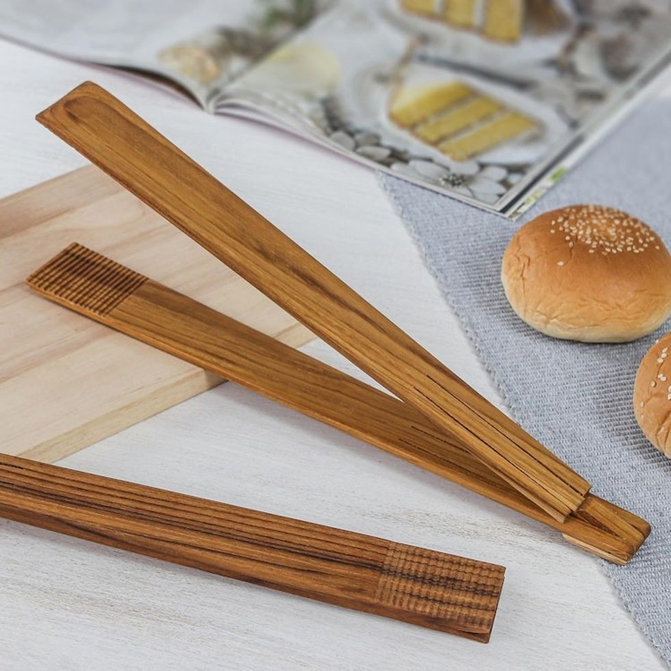 Hand Crafted Teak Wood Tongs from Thailand 'Amiable Host'