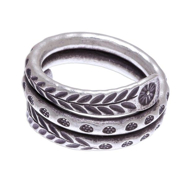 Alternate image for Hand Made Sterling Silver Leaf and Floral Band Ring Coiling Leaves