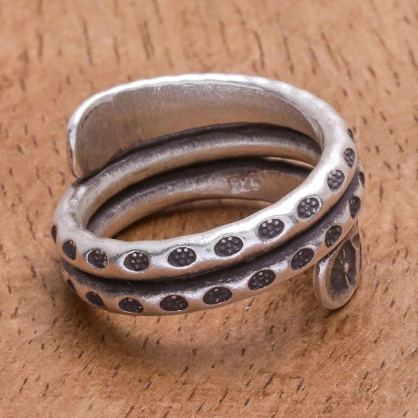 Alternate image for Hand Made Sterling Silver Leaf and Floral Band Ring Coiling Leaves