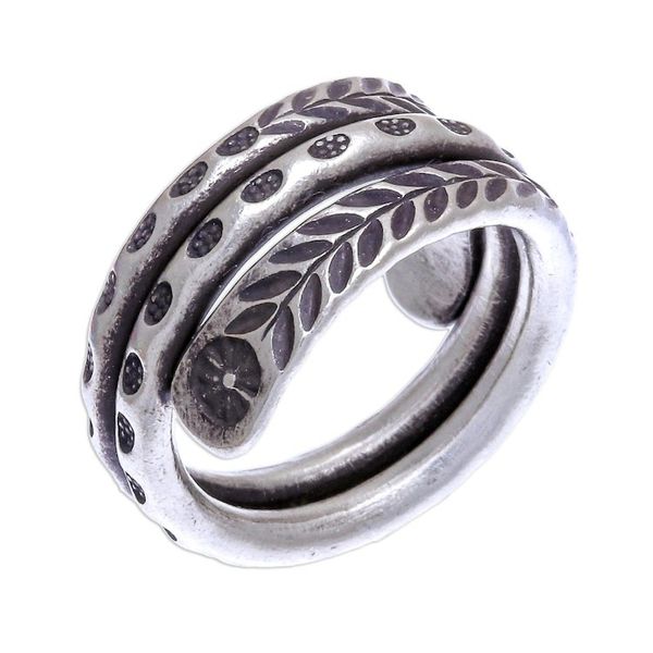 Alternate image for Hand Made Sterling Silver Leaf and Floral Band Ring Coiling Leaves